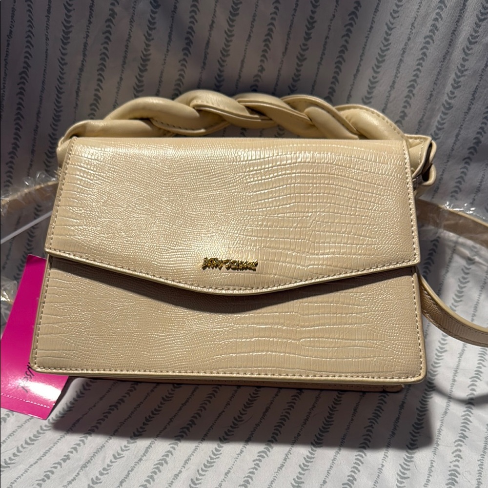New Betsy Johnson Cream Crossbody Bag with Gold Clasp and Braided Handle